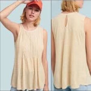 BY ANTHROPOLOGIE Women’s Yellow Sleeveless Pintucked Striped Tank Top Large